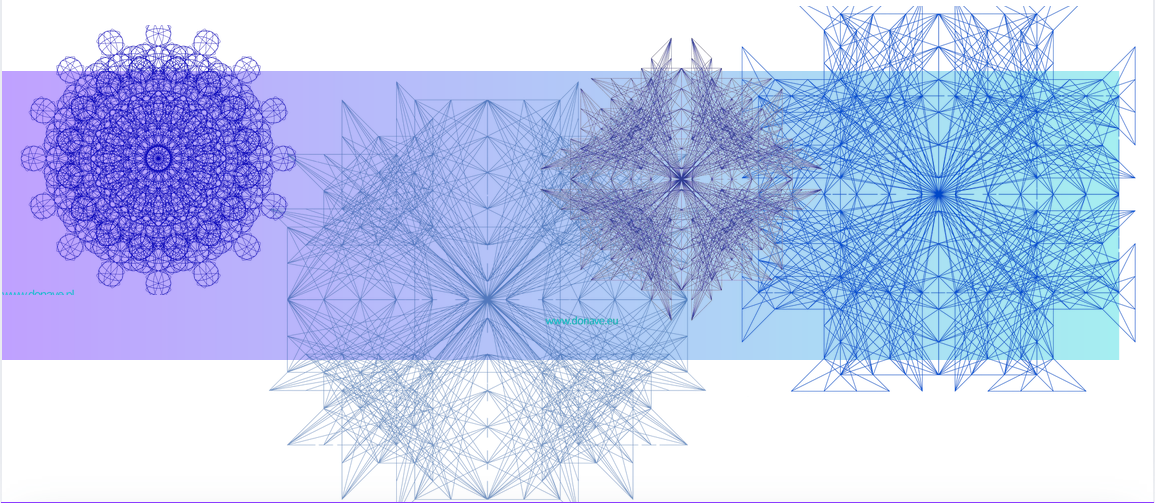 Cztery niebieskie geometryczne rysunki Woutriny na jasnym tle